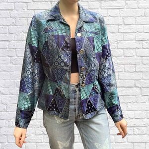 Coldwater Creek satin blue patchwork blazer XS
